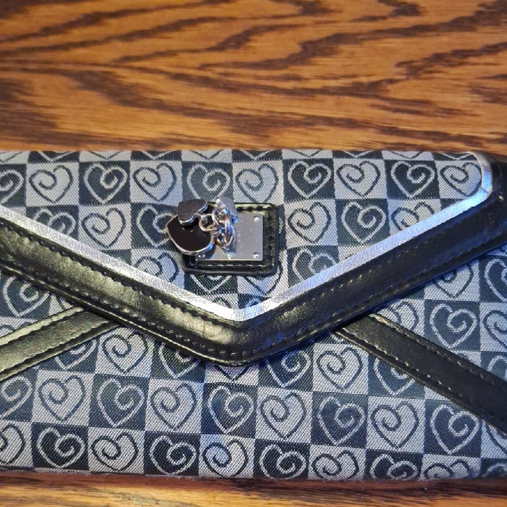 Stylish Black and Gray Women's Clutch Wallet With Heart Charms